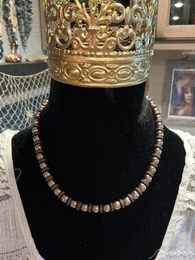 Wood and Silver Beaded Necklace Unbranded 18”